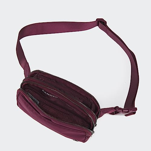 Pander Nylon Fanny Pack Belt Bag for Women with 5 Zipper Pockets - color: Red Merlot