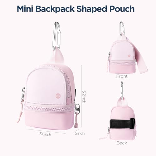 Babysun Mini Backpack Keychain Wristlet Pouch Small Change Coin Purse Cute Zipper Wallet With 3 RFID Card Slots For Women/Men Airpods Cosmetics - color: Baby Pink