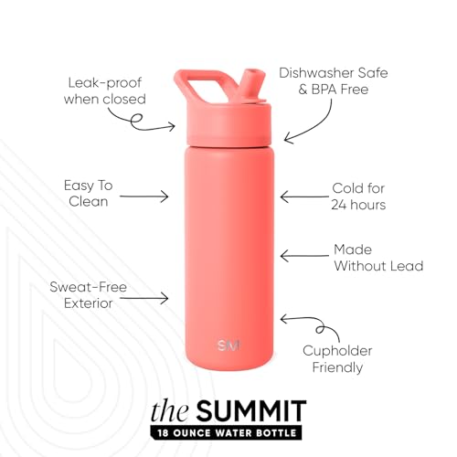Simple Modern Insulated Water Bottle with Straw | 18oz | Coral - color: Honolulu (Pack of 1), style: 18oz