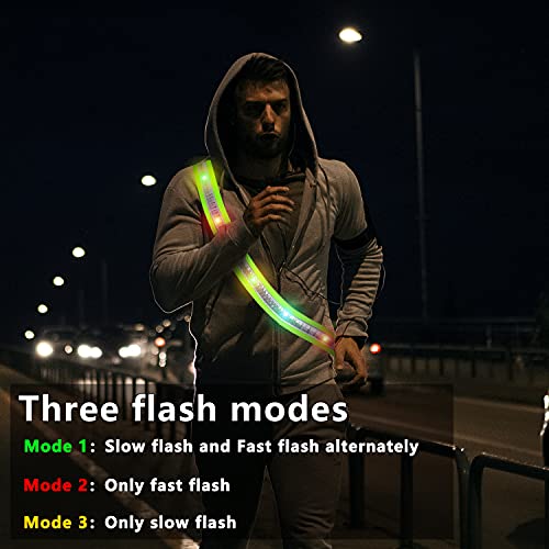 LED Night Running Gear High Visibility LED Flashing Sash Outdoor Running Cycling Hiking Jogging Rechargeable Illuminating Gear for Men and Women Night Safety Walking - color: Green