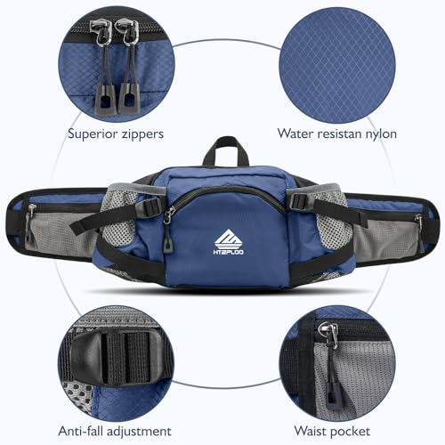 Fanny Pack Waist Bag with Water Bottle Holder for Men Women Running Hiking Travel Dog Walking Workout Cycling Outdoor (Dark Blue) - color: Dark Blue