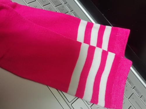 Women's Knee High Athletic Socks Casual Stripes Tube Socks Outdoor Sport Socks - color: Rose+white Triple Stripeue- 1 Pair
