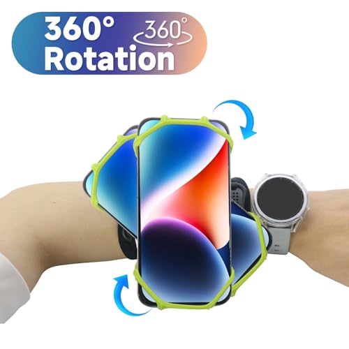 Wristband Phone Holder for Running, 360°Rotation & Detachable Sports Armband with Key Holder for iPhone 16/15/14/13/12/Pro/Pro Max/XS/XR/X/8/7/6/Plus, Fits 4.5-7 Inch Smartphones (Green) - color: Green