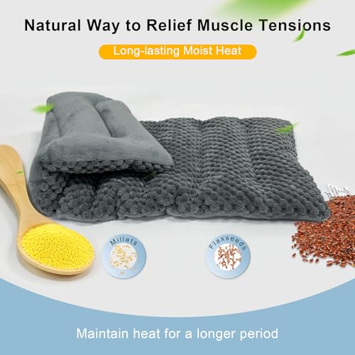 Microwave Heating Pad 16x7in Microwavable Heat Pack for Muscle Pain Relief Moist Rice Clay Bean Bag Pack Heat Therapy for Shoulders, Lower Back, Abdomen Cramps Hot Cold Compress Reusable 1.8LBS - color: Gray