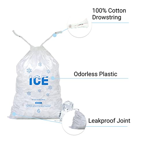 100 PACK 10 lb. Plastic Ice Bags with Cotton Draw String 12 x 21" - style: 12x21inch(100pack)Cotton Drawstring