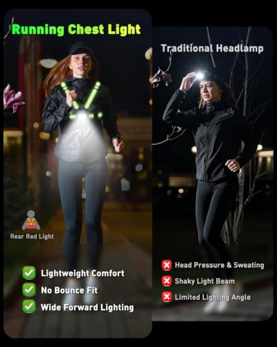 Running Chest Light [2 Color & 7 Modes] 500LM High-Visibility Reflective Running Vest Light with Adjustable 45° Beam, Waterproof Safety Light for Night Running Walking Hiking Camping Cycling Jogging - size: Front & Rear Light