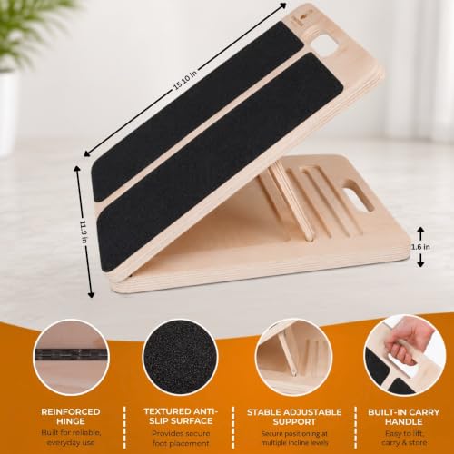 Slant Board for Calf Stretching, Portable Foldable Wooden Calf Stretcher, Adjustable Incline Board for Squats, Pilates and Physical Therapy, Non-Slip 550 lb Capacity with Carry Handles