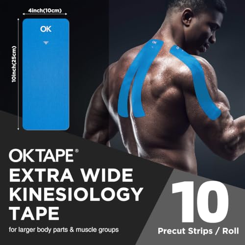 OK TAPE Extra Wide Kinesiology Tape for Shoulder, Back, Precut Strips - color: Blue, size: 2 Rolls