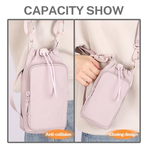 Water Bottle Holder with Phone Pocket for 40/32 oz,Water Bottle Holder/Sleeve with Adjustable Shoulder Strap and Charm. - color: Pink