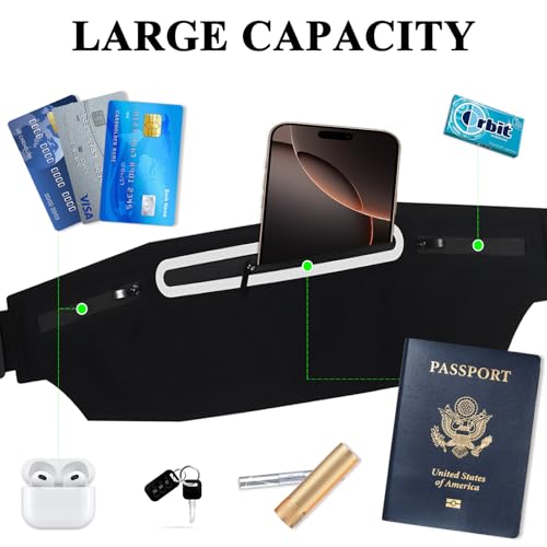 Fanny Packs for Women,Waterproof Fanny Pack for Men,Adjustable Running Belt Waist Pack Slim Expandable Pocket Belt Bag,iPhone Running Holder Cell Phone Elastic Waist Pouch Bag 3 Pockets Black - color: 01-Black with 3 Pockets