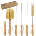 Bottle Brush Set - 6 Pack Sisal Bristle Natural Bottle Brush, All in One Bottle and Straw Brush Cleaning Set for Water Bottles, Glasses, Cups and Lid