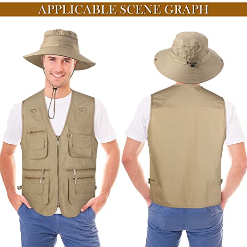 Janmercy 2 Pcs Men's Fishing Vest with Hat for Halloween Cosplay - color: Dark Khaki,, size: Medium