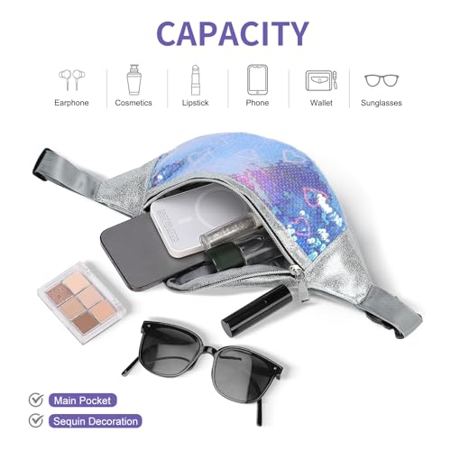 Holographic Sequined Fanny Packs for Women, Waist Belt Bag Fashion, Crossbody Bum Bag for Running, Green Heart - color: Green Heart