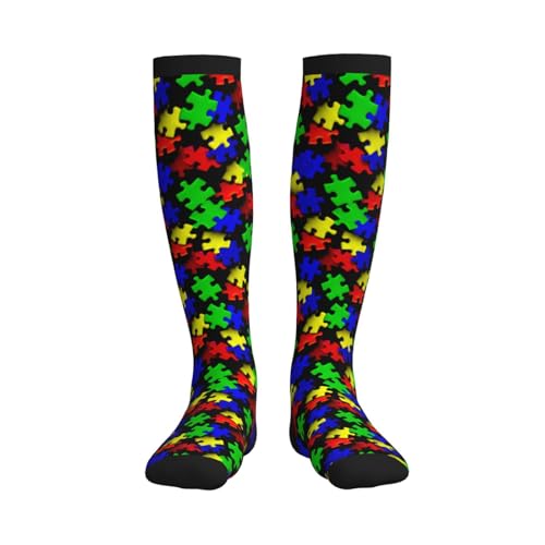 Crazy Fun Compression Socks, Unisex Knee High Support Socks - color: Colorful Puzzle