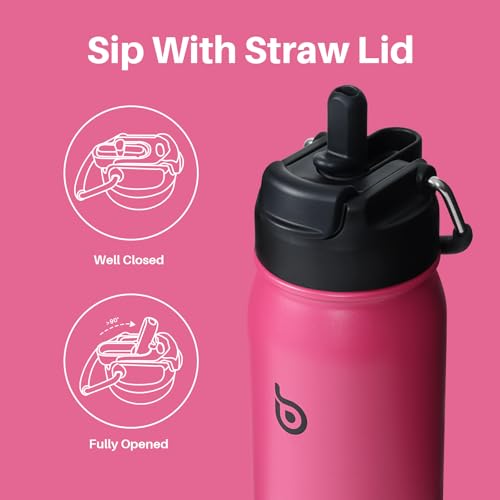 BOTTLE BOTTLE 16 oz sports water bottle stainless steel insulated kids water bottle with straw and pills holder for gifts and school (viva magenta) - color: viva magenta