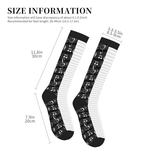 Compression Socks, Unisex 15-20 mmHg Knee High Support Socks - color: Piano Music