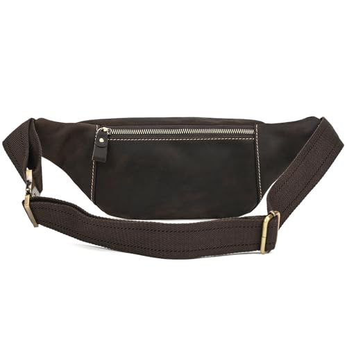 Genuine Leather Fanny Pack for Women & Men, Crossbody Waist Pack with Adjustable Strap, Hiking Hip Bum Belt for Travel, Hiking, Running - color: Dark Brown