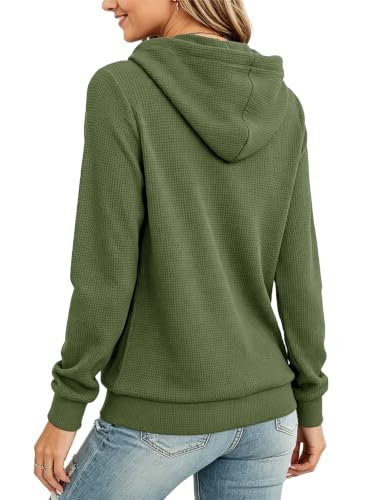 Women Hoodies Pullover Casual Loose Fit Long Sleeve Sweatshirt with Pockets - color: A467 Green, size: Large
