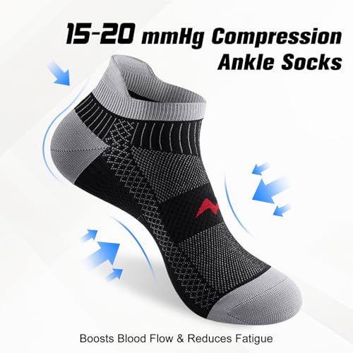 Ankle Compression Socks for Men & Women, 6 Pairs, Low Cut - color: Black&grey, size: Small-Medium