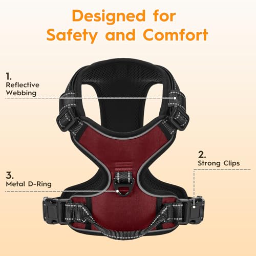 No Pull Dog Harness, No-Choke Soft Padded Reflective Dog Vest Harness with Front Clip & Top Handle, 2 Quick-Release Buckles, Adjustable for Small Medium Large Dogs - color: Neon Fuchsia, size: X-Small