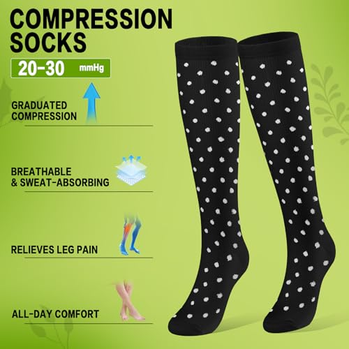 6 Pairs 20-30 mmHg Knee High Compression Socks, Unisex, Running, Travel - color: C-point, size: Small-Medium