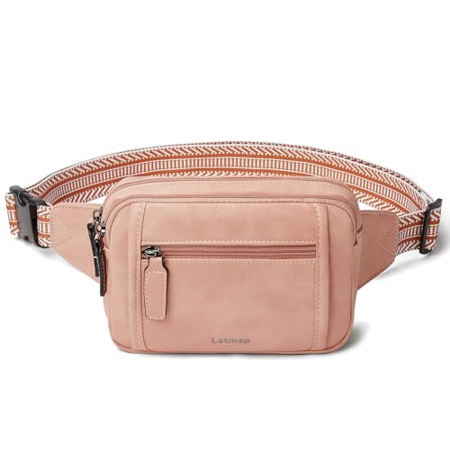 LATMAP 3L TRIPLE ZIP Fanny Packs Belt Bag For Women Men Crossbody Waist Pack Sling Chest Bum Travel Bag Purse Faux Leather Fashion Cute Light Pink - color: Light Pink