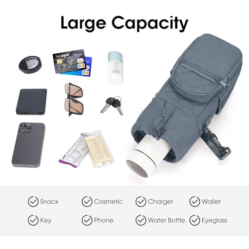 sportsnew 40oz Insulated Crossbody Water Bottle Sling Bag w/Phone Pocket - color: Quilt Blue