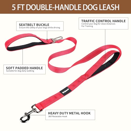 No Pull Dog Harness and 5FT Leash Set with Car Seatbelt Clip,Red,L - color: Reflective-Red, size: L:Belly Chest-25.8''-31.4''
