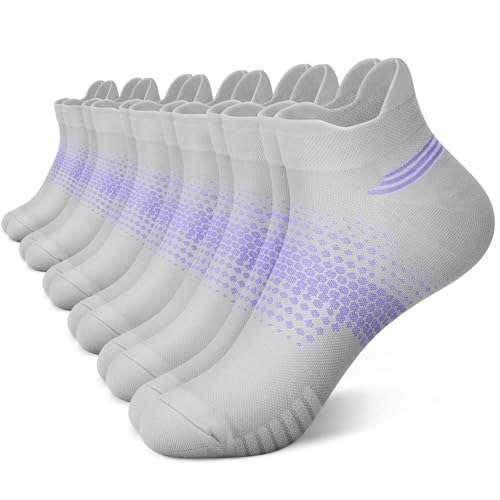 PAPLUS Ankle Compression Socks for Women, 6 Pairs Cushioned Running Socks - color: Grey（6 Pairs）, size: Large-X-Large