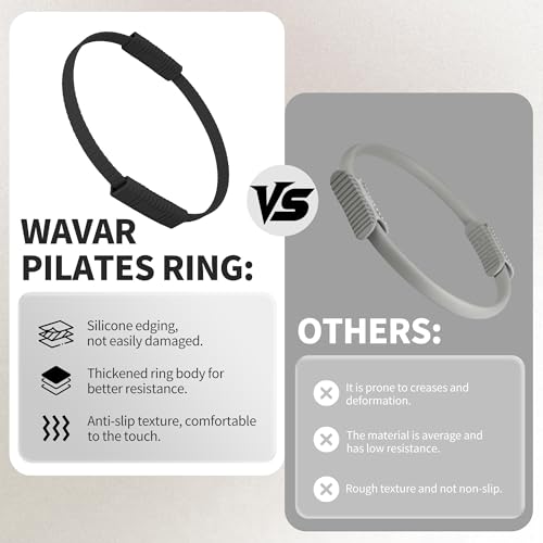 Wavar Pilates Essentials Kit for Women, 13.5" Magic Circle Fitness Set - color: Black