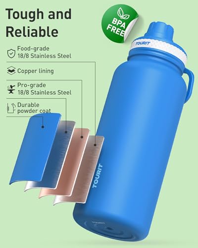 TOURIT 24 oz Insulated Stainless Steel Water Bottle, Black - color: Black, size: 24 Ounces