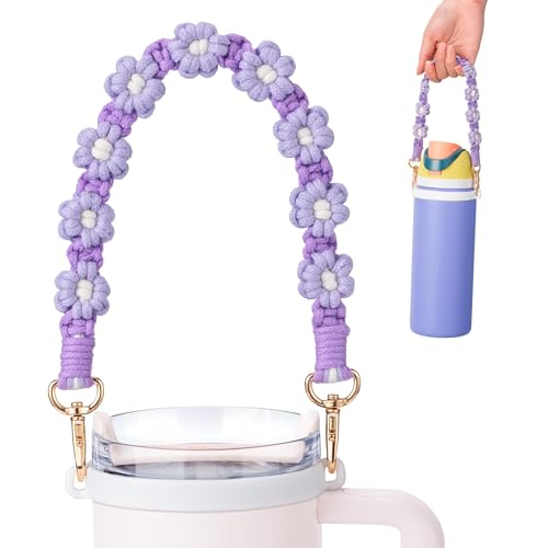 Water Bottle Handle Strap for Stanley Cup, Owala and Most 12-40oz Bottles - color: Daisy 9