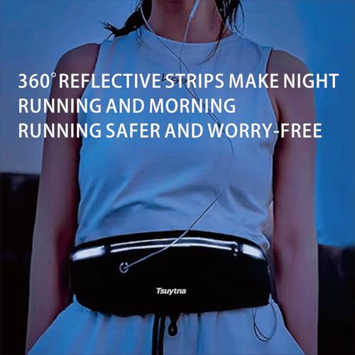 Running Belt for Women & Men - Slim Phone running belt with Water-Resistant Phone Holder, 3 pockets Adjustable Waist Strap, Reflective Safety Design for Running, Hiking, Travel，Fitness(Black) - color: Black