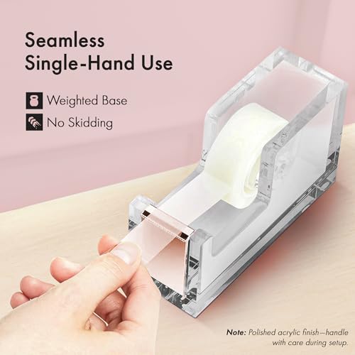 OfficeGoods Acrylic Tape Dispenser, Aesthetic and Compact Design, Rose Gold - color: Rose Gold