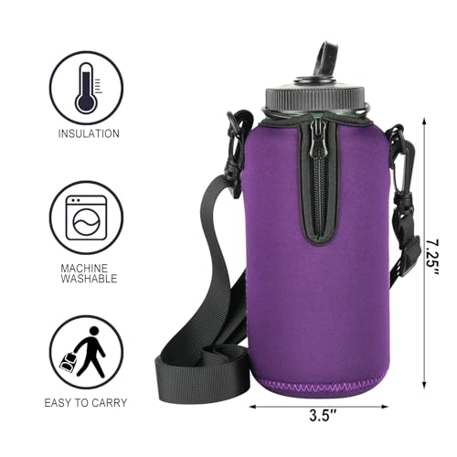 Beautyflier Neoprene Water Bottle Sleeve Insulator Cooler, Compatible with Nalgene Water Bottle 32 OZ, with Adjustable Shoulder Strap for Hydro Flask Wide Mouth Bottle 32oz, etc. (Purple) - color: Purple