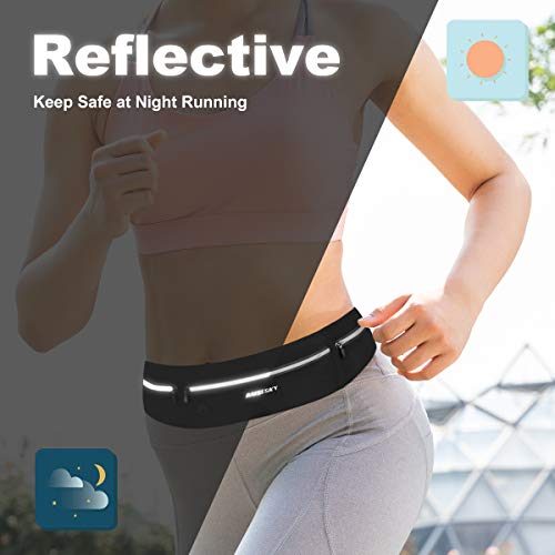 GUZACK Slim Running Belt for Phone 6.8'', Ultra Light Running Belts for Women/Men, Zipper Waterproof Running Waist Pack, Reflective Running Fanny Pack With 3 Separate pouch - color: Black