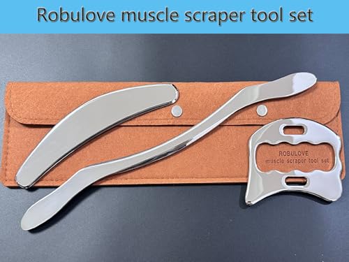 Professional Stainless Steel Muscle Scraper Tool Set, 3-Piece Physical Therapy and Myofascial Release Tools for Soft Tissue Massage 14inch Long bar(Double Edge) - style: Robulove-D3