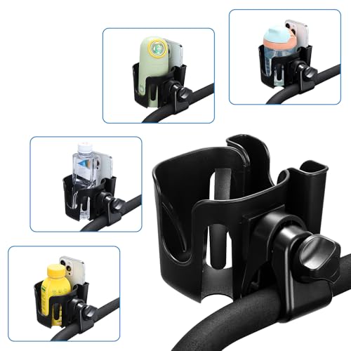 Accmor Stroller Cup Holder, Universal Cup Holder for Walker Wheelchair Bike Scooter, 360° Rotatable Stroller Cup Holder Attachment Walker Wheelchair Accessory - color: Black
