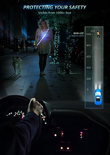 Ylzzrs LED Reflective Belt Sash Walking Gear,Safety Lights for Walkers at Night,High Visibility Safety Rechargeable Reflective Running Gear for Men Women Kids Night Dog Walking Gear - color: Blue