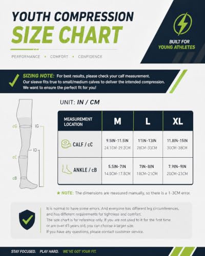 Calf Compression Sleeves Kids & Teens Shin Support Circulation 1 Pair - color: Black, size: Large