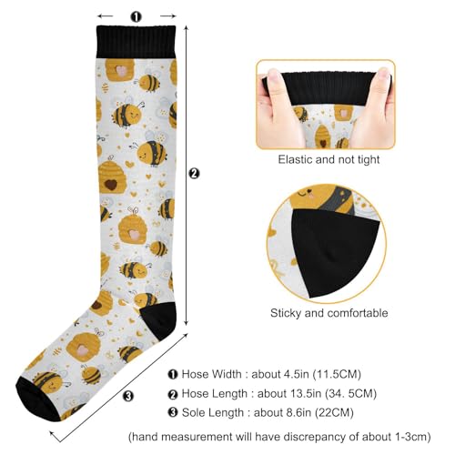 Wusikd Milk Cow Compression Socks for Women and Men Circulation Flowers Long Socks for Athletic Running 2 - color: Bee