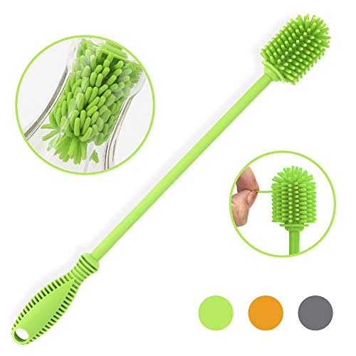 Silicone Bottle Brush with Long Handle, 12.5" Water Bottle Cleaner, Green - color: Green
