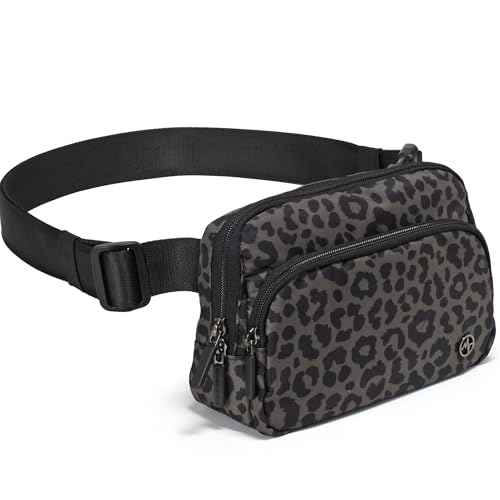 Pander Nylon Crossbody Belt Bag with Excess Strap Keepers, 6-Pocket Adjustable Sling Fanny Pack for Travel and Everyday Carry, Grey Leopard - color: Grey Leopard