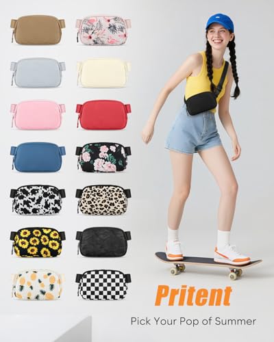 Pritent Fanny Packs for Women Crossbody Belt Bag With Zipper Back Pocket - color: Black, size: Small