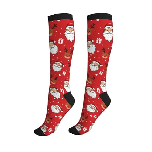 Compression Socks Knee High Circulation Support Socks For Women Men Athletic Running Work Hiking Cycling Travel - color: Christmas