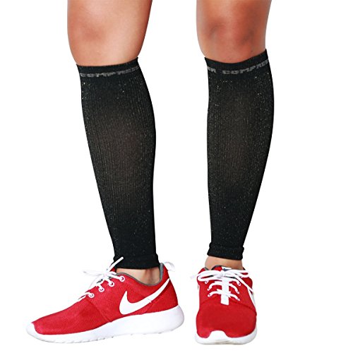 Canidae PURE Calf Sleeves - #1 Compression Leg Sleeve for Runners - Men and Women Shin Sleeves - color: Black with Copper Yarn, size: X-Small-Small