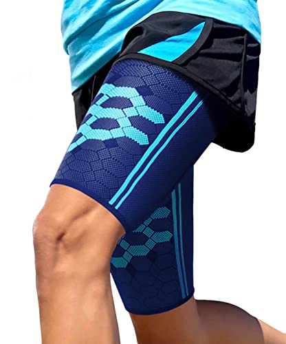 Sparthos Thigh Compression Sleeves, Quad Wrap, Hamstring Brace - Blue-XL - color: Cobalt Blue
