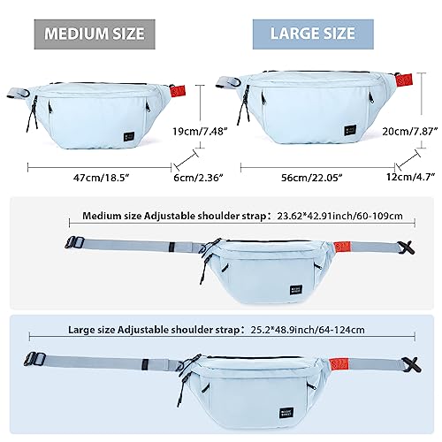 Fashion Large Crossbody Fanny Pack for Men Women,Waterproof Waist Bag fanny Packs belt bag sling bag with 5-Zipper Pockets,Carrying 7.9"phone,Blue-Medium - color: B-Light Blue-M