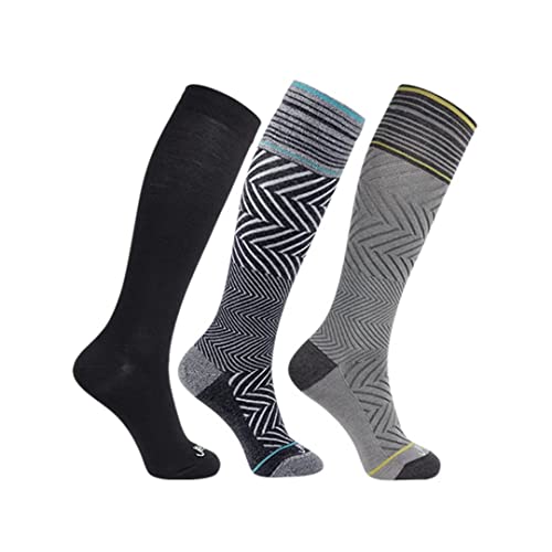 ja vie 76% Merino Wool Graduated Compression Socks for Women & Men (15-20mmHg) - color: 3 Pairs: 1 Pure Black+ 1 Black+ 1 Heather Grey, size: Medium