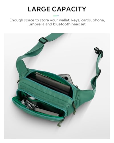 WATERFLY Fanny Pack Waist Bag: 2.5L Large 5 Zipper Pockets for Women Men - color: Light Green